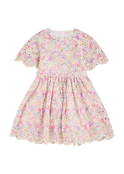 Marlo Kids Charlotte Floral Broderie Anglaise Cotton Dress In Pink