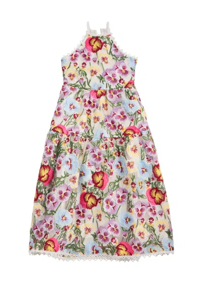Marlo Kids Claudia Floral-embroidered Tulle Dress In Multicoloured