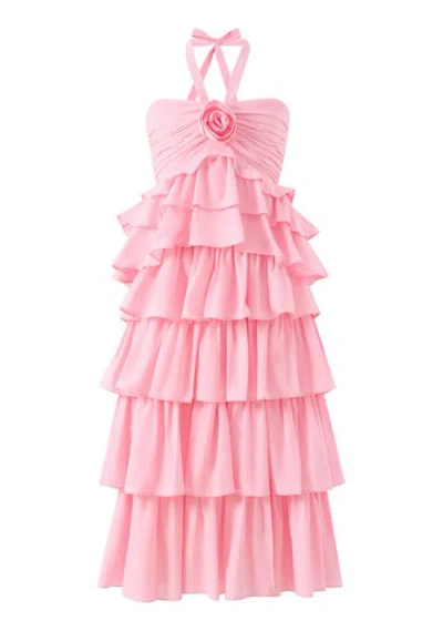 Marlo Kids Ellie Cotton Frill Maxi Dress In Pink