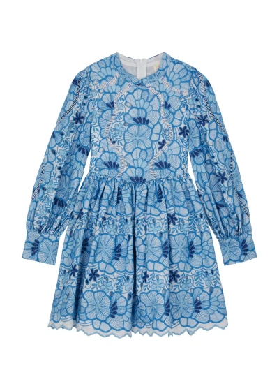 Marlo Kids Evangeline Broderie-anglaise Cotton Dress In Blue