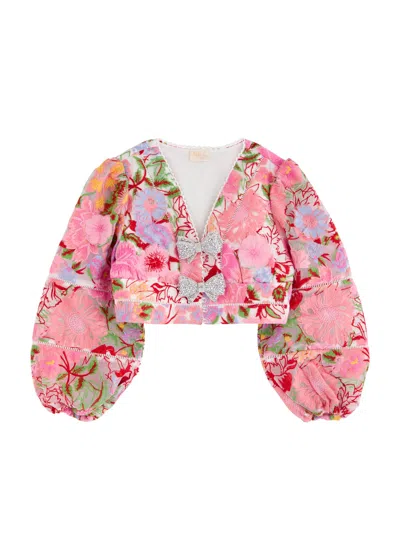 Marlo Kids Floral-embroidered Organza Top In Pink