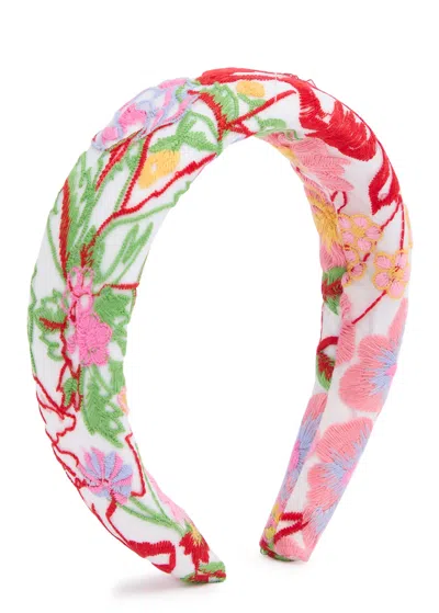 Marlo Kids Glam Floral-embroidered Cotton Headband In Multicoloured