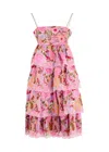 Marlo Kids Glam Floral-embroidered Tiered Organza Dress In Pink