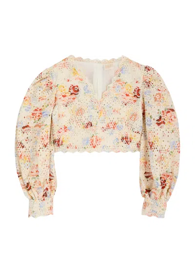 Marlo Kids Holiday Floral-print Broderie Anglaise Cotton Top In White