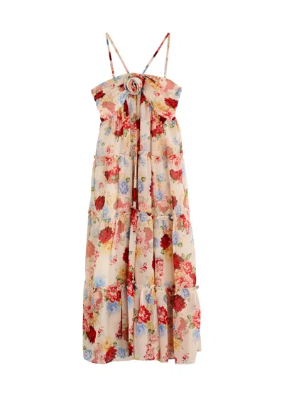 Marlo Kids Holiday Floral-print Chiffon Dress In White