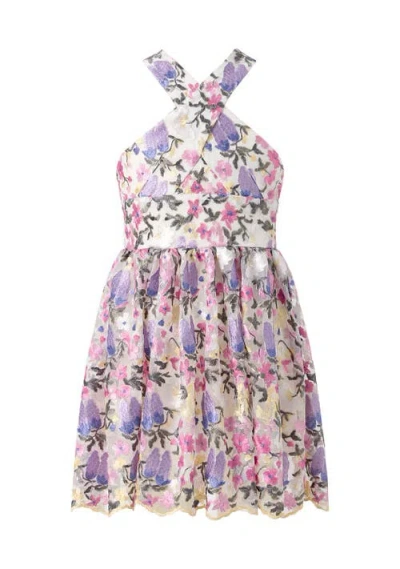 Marlo Kids Mariah Embroidered Halter Neck Dress In Multi