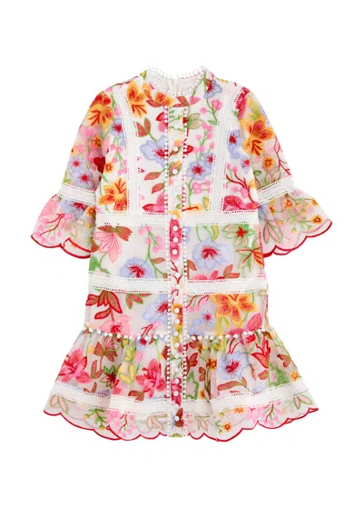 Marlo Kids Merry Floral-embroidered Organza Dress In Multicoloured