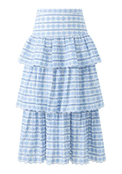 Marlo Kids Odessa Frill Embroidered Maxi Skirt In Blue