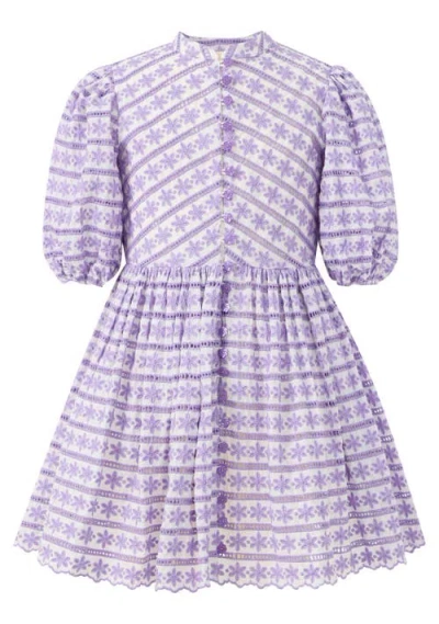 Marlo Kids Odessa Puff Sleeve Mini Dress In Purple