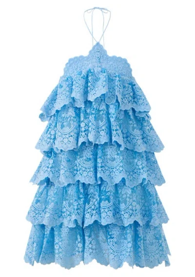 Marlo Kids Paloma Lace Frill Mini Dress In Blue