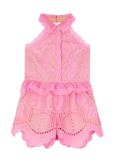 Marlo Kids Penelope Broderie-anglaise Chiffon Playsuit In Pink