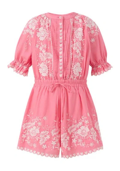 Marlo Kids Selena Cotton Embroidered Romper In Pink