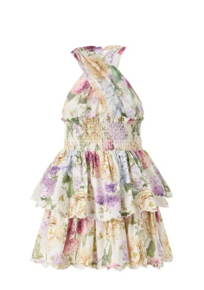 Marlo Kids Seraphina Halter Neck Frill Mini Dress In Multi