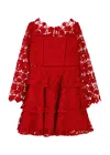 Marlo Kids Wonderland Tiered Guipure Lace Dress In Red