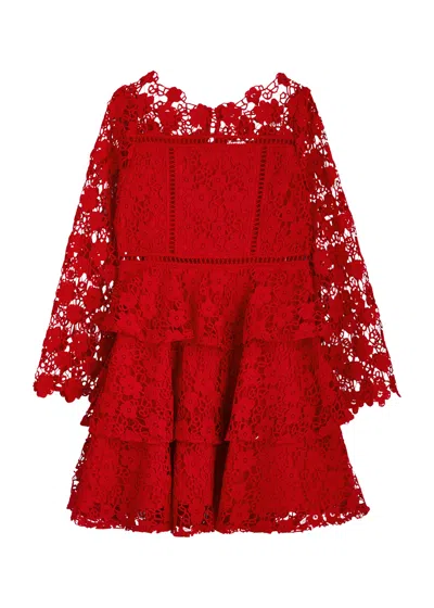 Marlo Kids Wonderland Tiered Guipure Lace Dress In Red