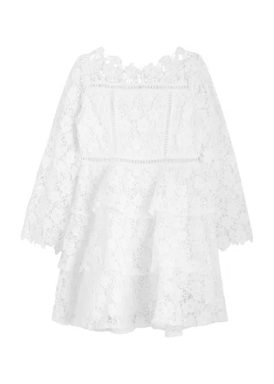 Marlo Kids Wonderland Tiered Guipure Lace Dress In White