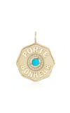 Marlo Laz Large Porte Bonheur 14k Yellow Gold Turquoise Pendant