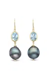 Marlo Laz The Phoebe 14k Yellow Gold Pearl; Aquamarine Earrings In Dark Grey