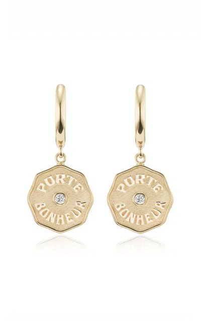 Marlo Laz Wee Porte Bonheur 14k Yellow Gold Diamond Hoop Earrings