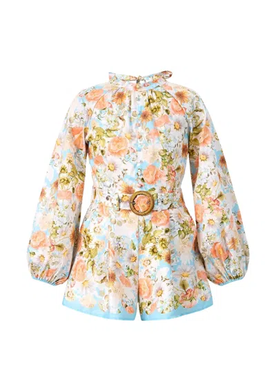 Marlo Kids' Long-sleeve Floral Playsuit In Neutral