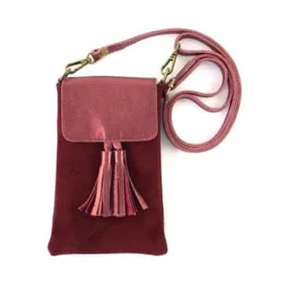 Marlon Small Suede And Leather Phone Friendly Handbag In Burgundy