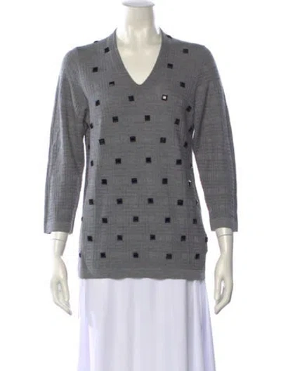 Pre-owned Marlowe Cashmere Plaid Print Sweater In Gray