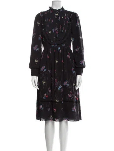 Pre-owned Marlowe Floral Print Knee-length Dress In Black