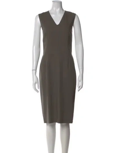Pre-owned Marlowe V-neck Midi Length Dress In Green