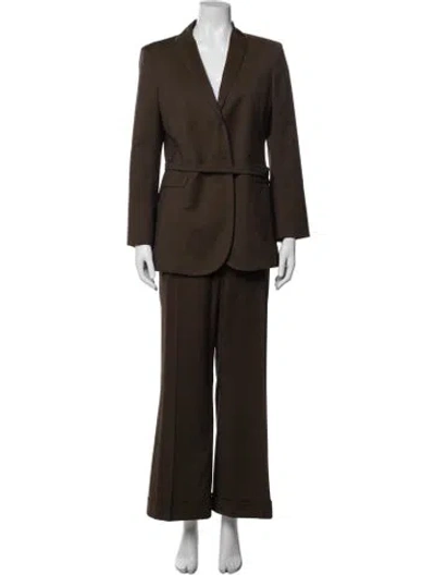 Pre-owned Marlowe Wool Beaded Accents Pantsuit In Brown