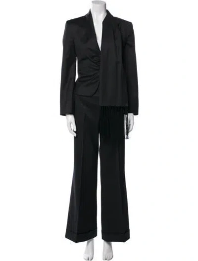 Pre-owned Marlowe Wool Fringe Trim Accent Pantsuit In Black