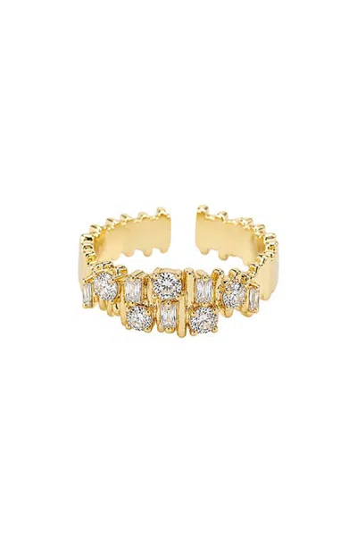 Marlyn Schiff Adjustable Crystal Open Band Ring In Gold Clear