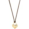 Marlyn Schiff Adjustable Heart Charm Suede Pendant Necklace In Brown