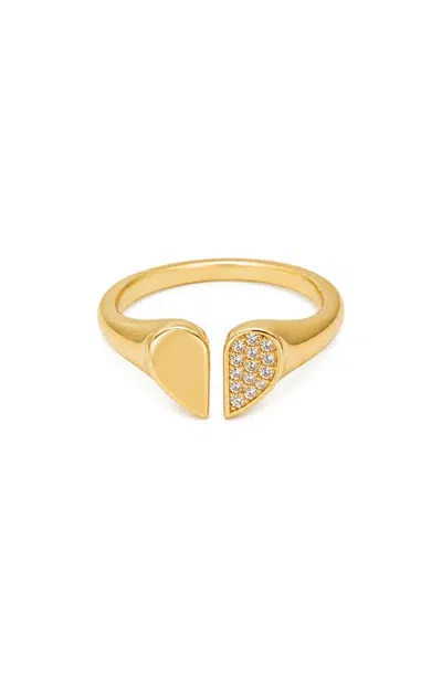Marlyn Schiff Adjustable Pavé Crystal Heart Open Ring In Gold Clear