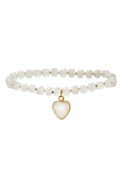 Marlyn Schiff Beaded Heart Pendant Bracelet In White