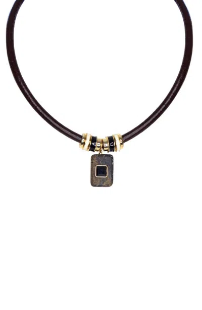 Marlyn Schiff Bria Faux Leather Cord Pendant Necklace In Gold Black