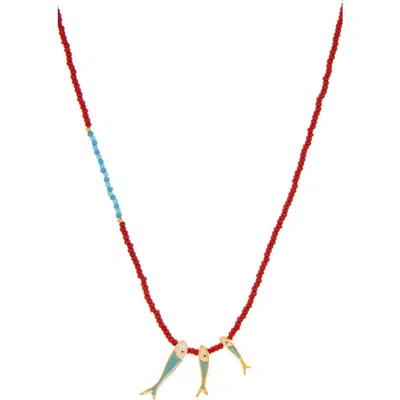 Marlyn Schiff Brookie Fish Beaded Necklace In Red
