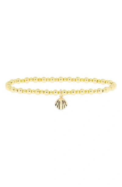 Marlyn Schiff Clam Shell Charm Ball Stretch Bracelet In Gold