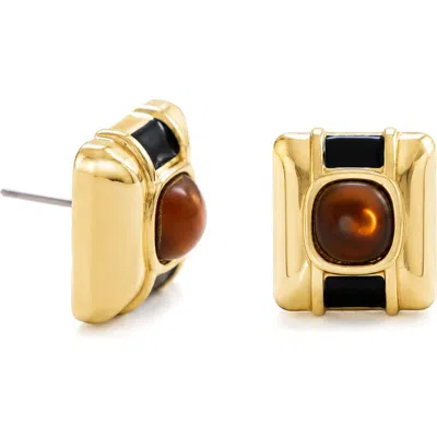 Marlyn Schiff Clara Cabochon Stud Earrings In Gold