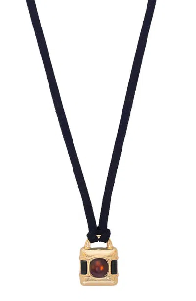 Marlyn Schiff Clara Padlock Cord Pendant Necklace In Gold Black
