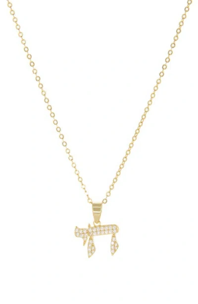 Marlyn Schiff Cubic Zirconia Chai Pendant Necklace In Gold