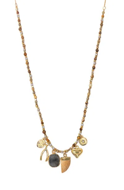 Marlyn Schiff Edie 6-charm Beaded Necklace In Gold