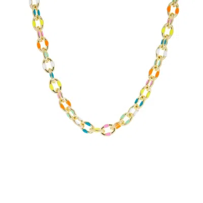 Marlyn Schiff Enamel Splatter Link Necklace In Gold-multi