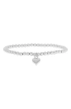 Marlyn Schiff Heart Charm Ball Chain Stretch Bracelet In Silver