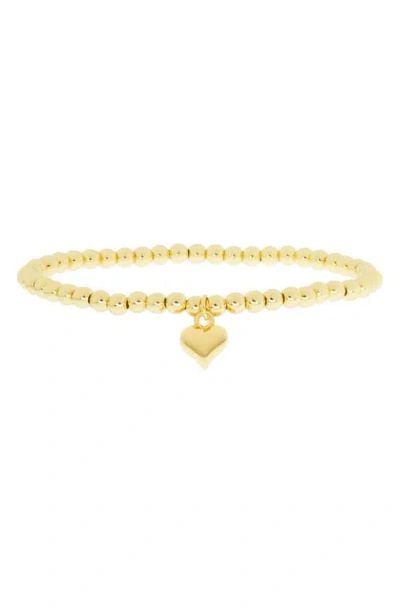 Marlyn Schiff Heart Charm Ball Chain Stretch Bracelet In Gold