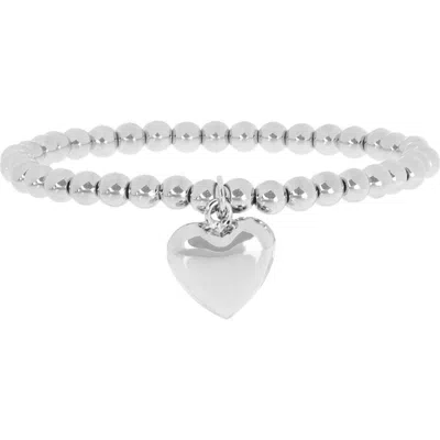 Marlyn Schiff Large Heart Charm Ball Beaded Bracelet In Silver