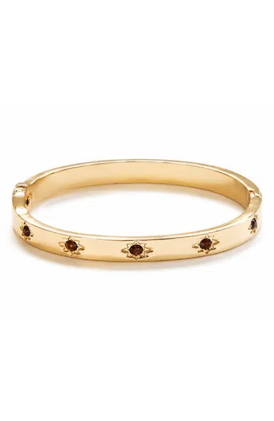 Marlyn Schiff Luna Starburst Hinged Bangle In Gold Smokey Topaz