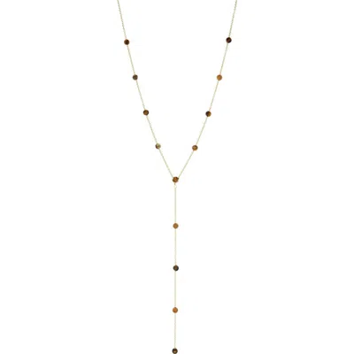 Marlyn Schiff Margot Tiger's Eye Lariat Necklace In Gold Plated Tigers Eye