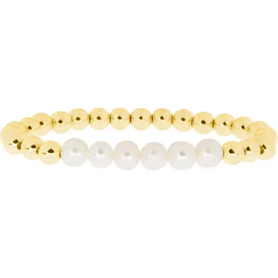 Marlyn Schiff Millie Faux Pearl & Bead Stretch Bracelet In Gold