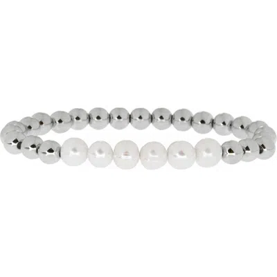 Marlyn Schiff Millie Faux Pearl & Bead Stretch Bracelet In Metallic
