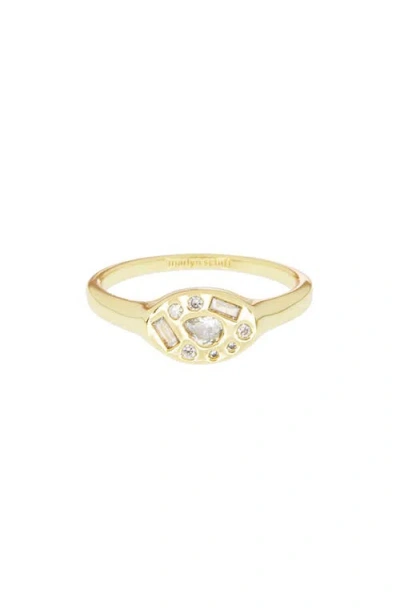 Marlyn Schiff Mixed Cut Cubic Zirconia Signet Ring In Gold